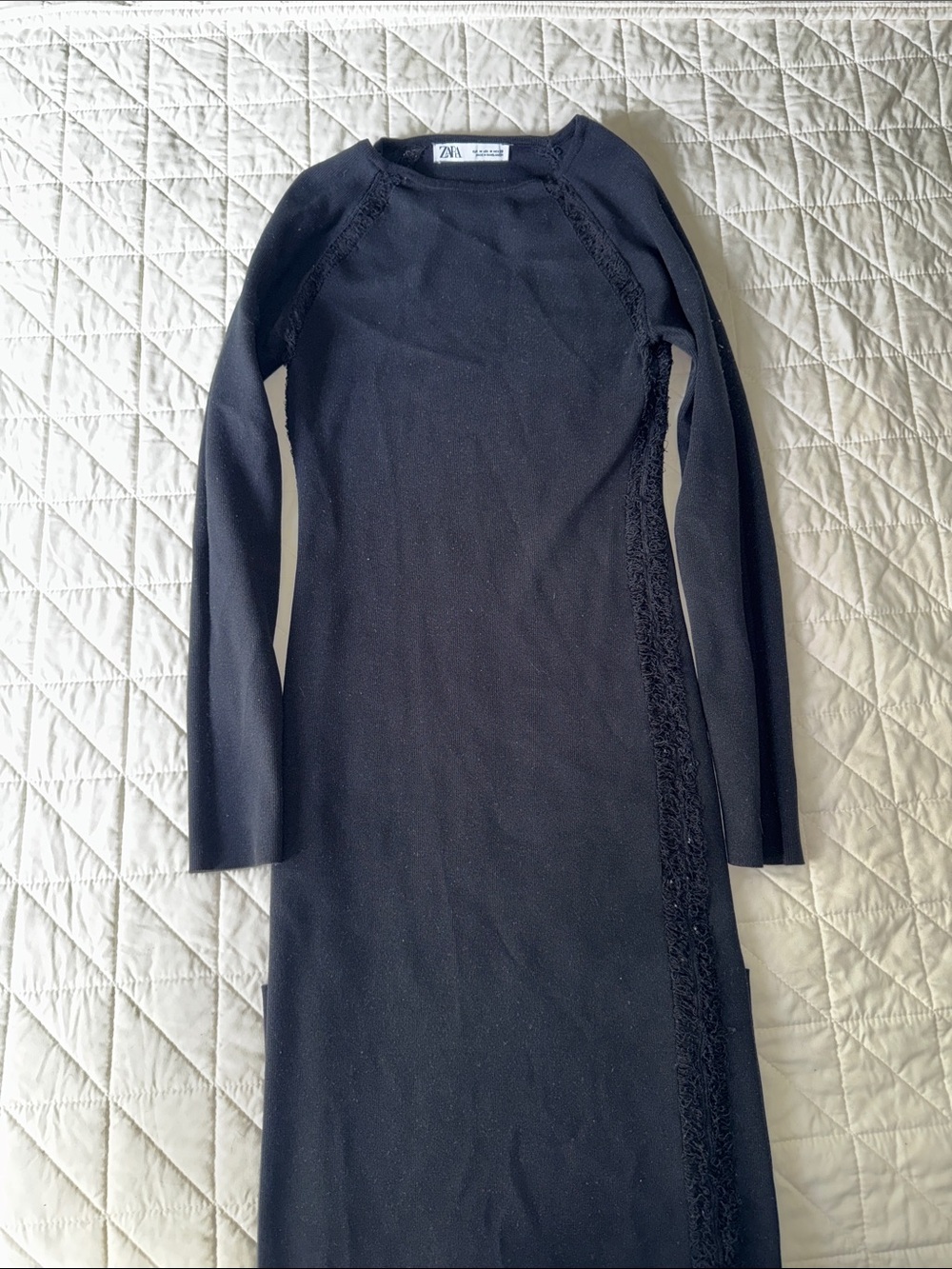 Zara Black Long Sleeve Dress with Side Trim
